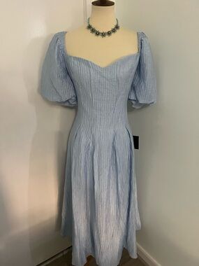 Lulus Powder Blue Puff-Sleeve Midi Dress